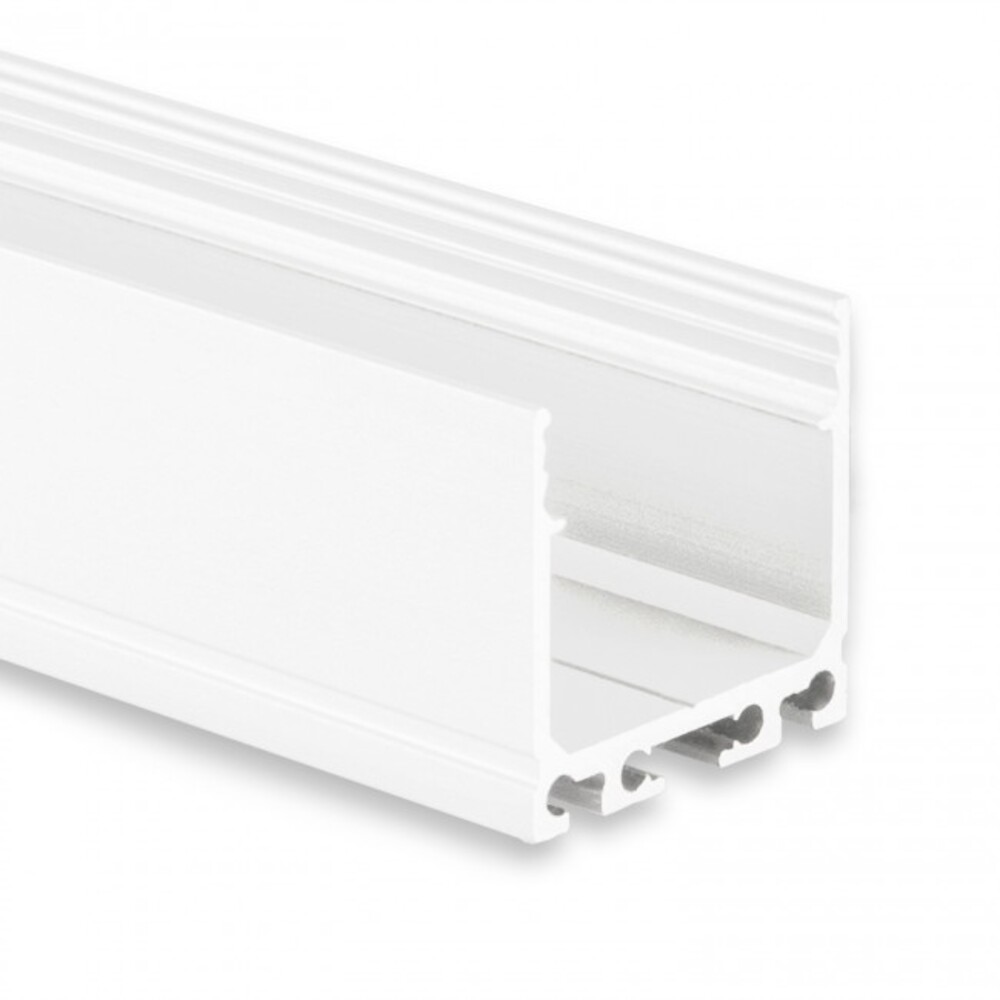 Perfekt verarbeitetes LED Profil von GALAXY profiles in hochweiß RAL 9010, Unterstützung für LED Stripes mit maximaler Breite von 24 mm