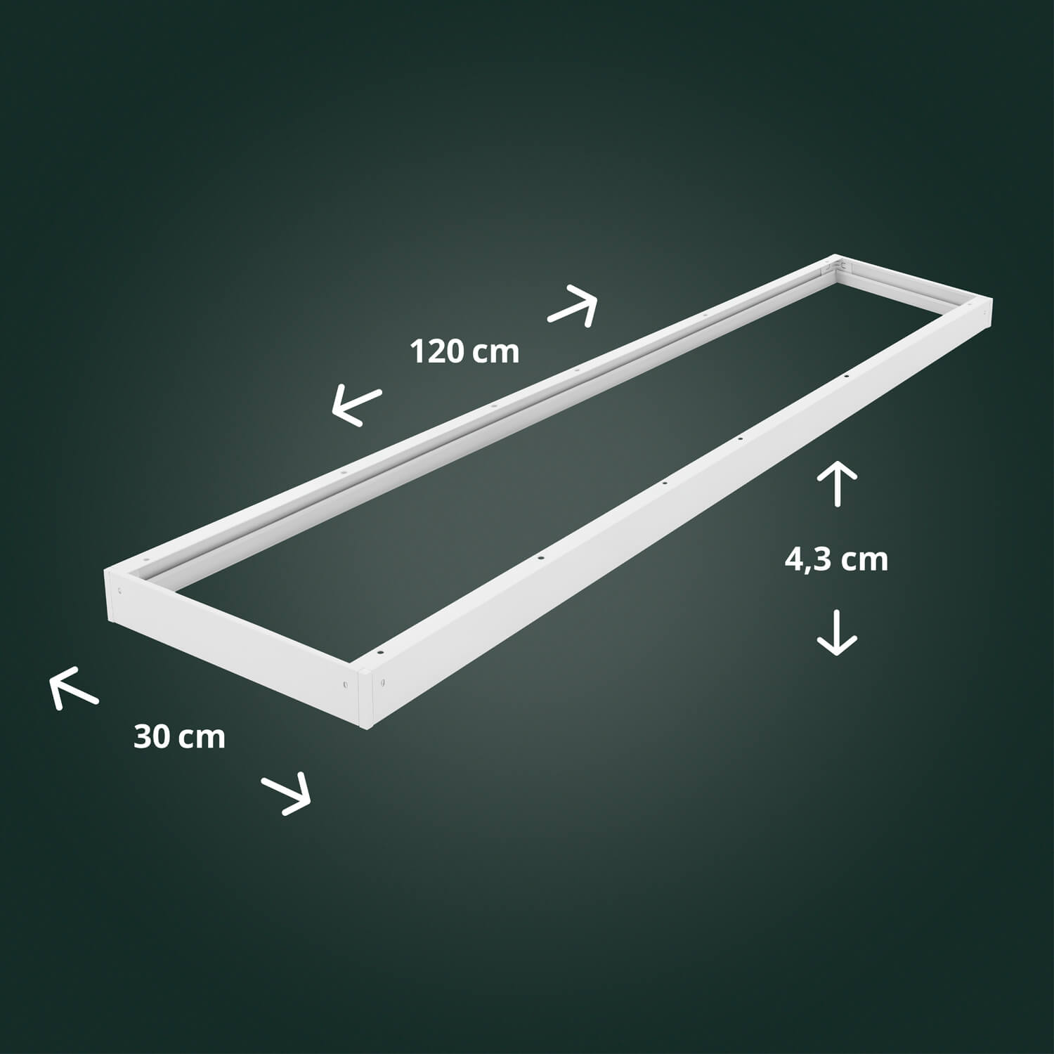 Aufbaurahmen Aluminium weiß  für LED Panel 120x30cm L1205xB305xH43mm (Kunststoffclips)