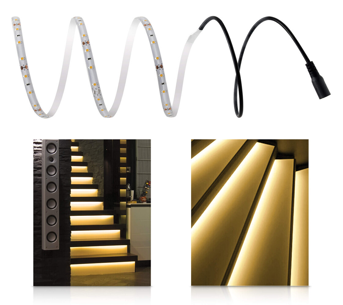 Hochwertiger, warmweißer LED Streifen von LED Universum für luxuriöse Treppenbeleuchtung