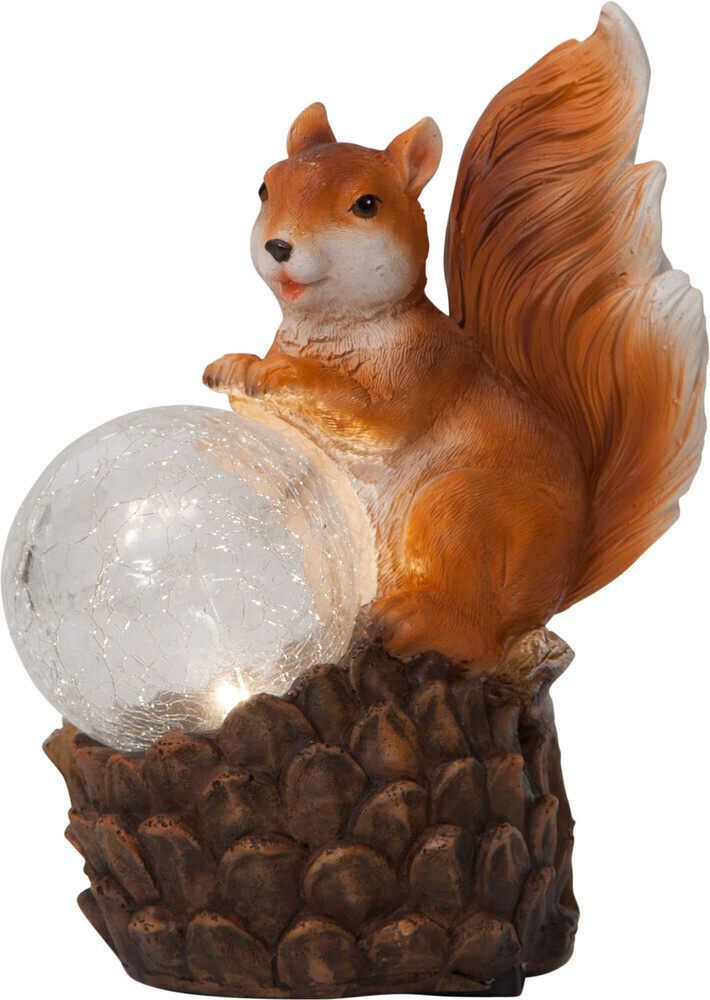 Ein warmer, brauner Solar-Eichhörnchen Leuchtfigur von Star Trading mit integriertem LED Licht