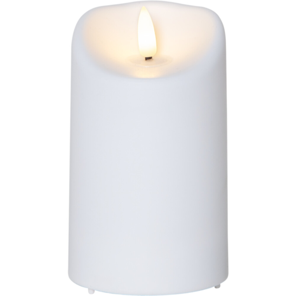 Weiße flackernde LED-Kerze von Star Trading aus robustem Kunststoff für den Außenbereich