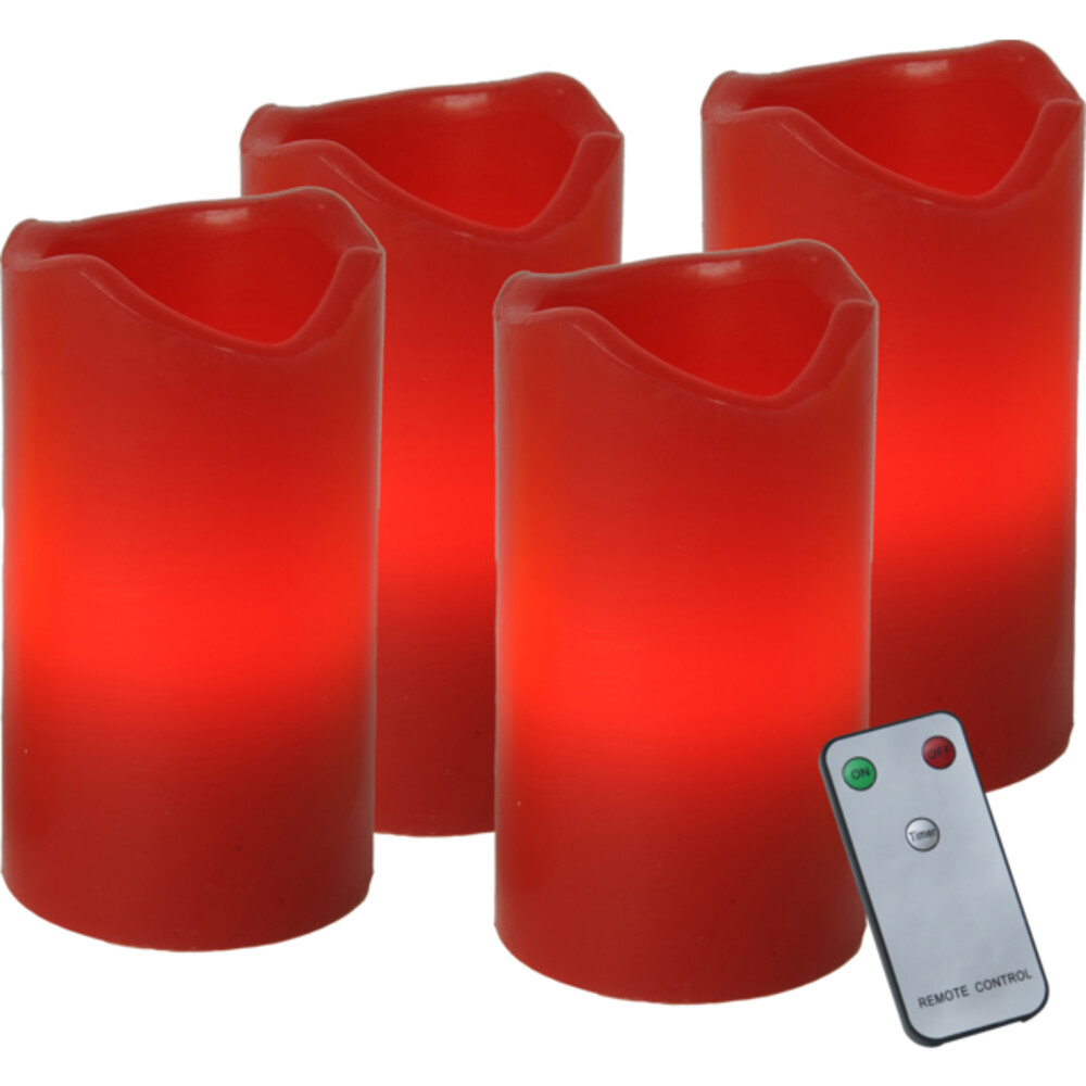 Hübsches Set roter LED Kerzen von Star Trading, betont durch die subtile Wachsoberfläche