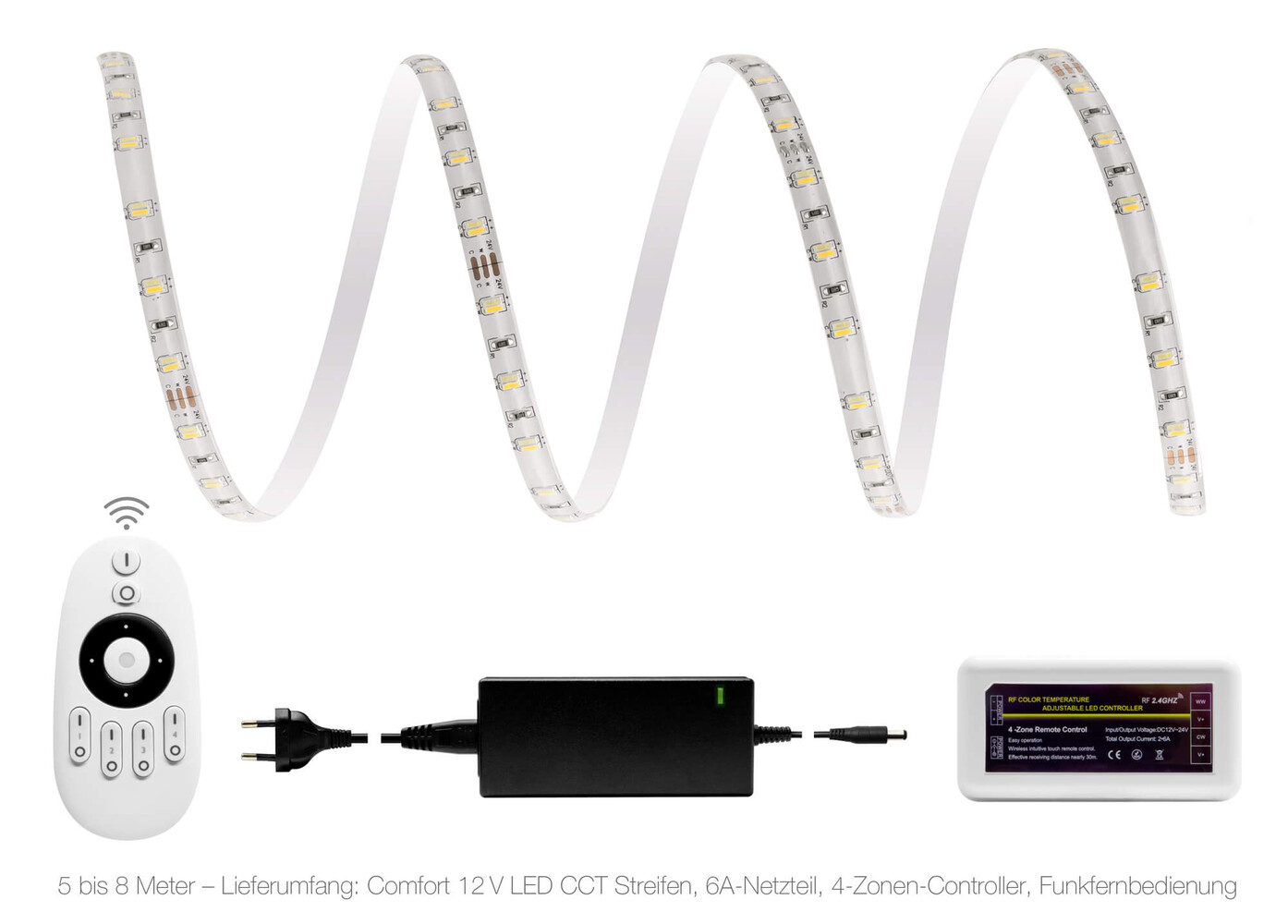 Hochwertiger und effizienter Comfort 12V LED Streifen von LED Universum mit innovativem 4 Zonen Funk Set