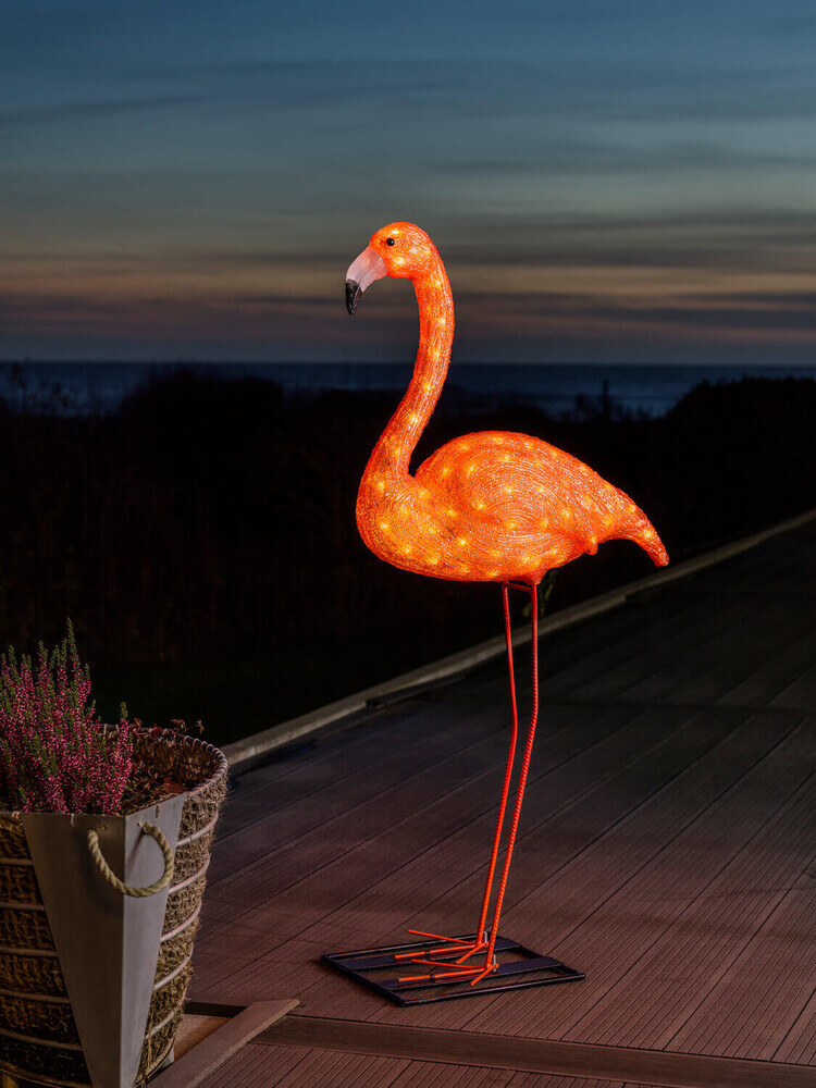 Hübscher Acryl Flamingo mit 96 bernsteinfarbenen Dioden von Konstsmide LED Universum