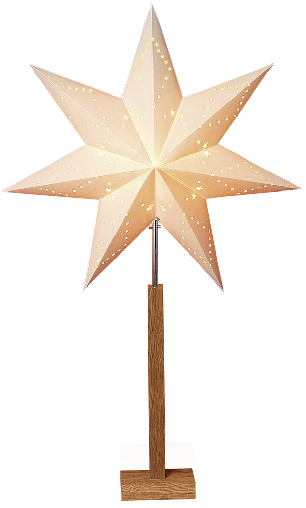 Elegante Stehlampe Stern Karo Maxi von Star Trading aus Holz und Papier in einem warmen Beige-Ton