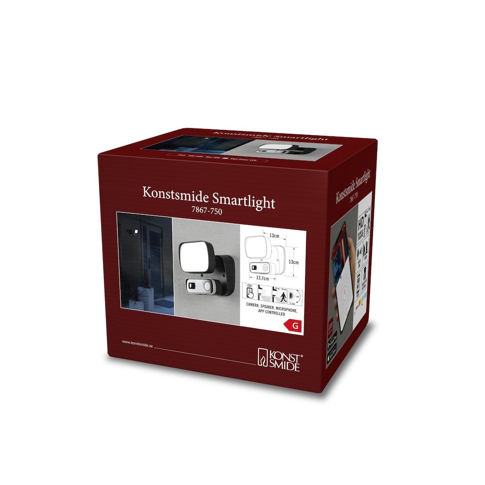 Hochwertige Überwachungskamera der Marke Konstsmide mit integriertem Mikrofon und Lautsprecher sowie Wifi-Funktion