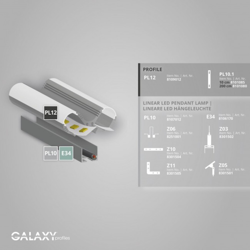 GALAXY profiles LED Profil in opal, geeignet für LED Stripes mit einer maximalen Breite von 13 mm, Länge 200 cm