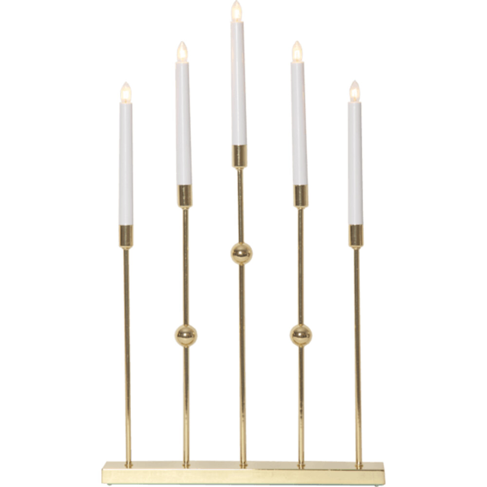 Eleganter 5-flammiger Leuchter aus Metall und Kunststoff in Messing Gold Farbe von Star Trading