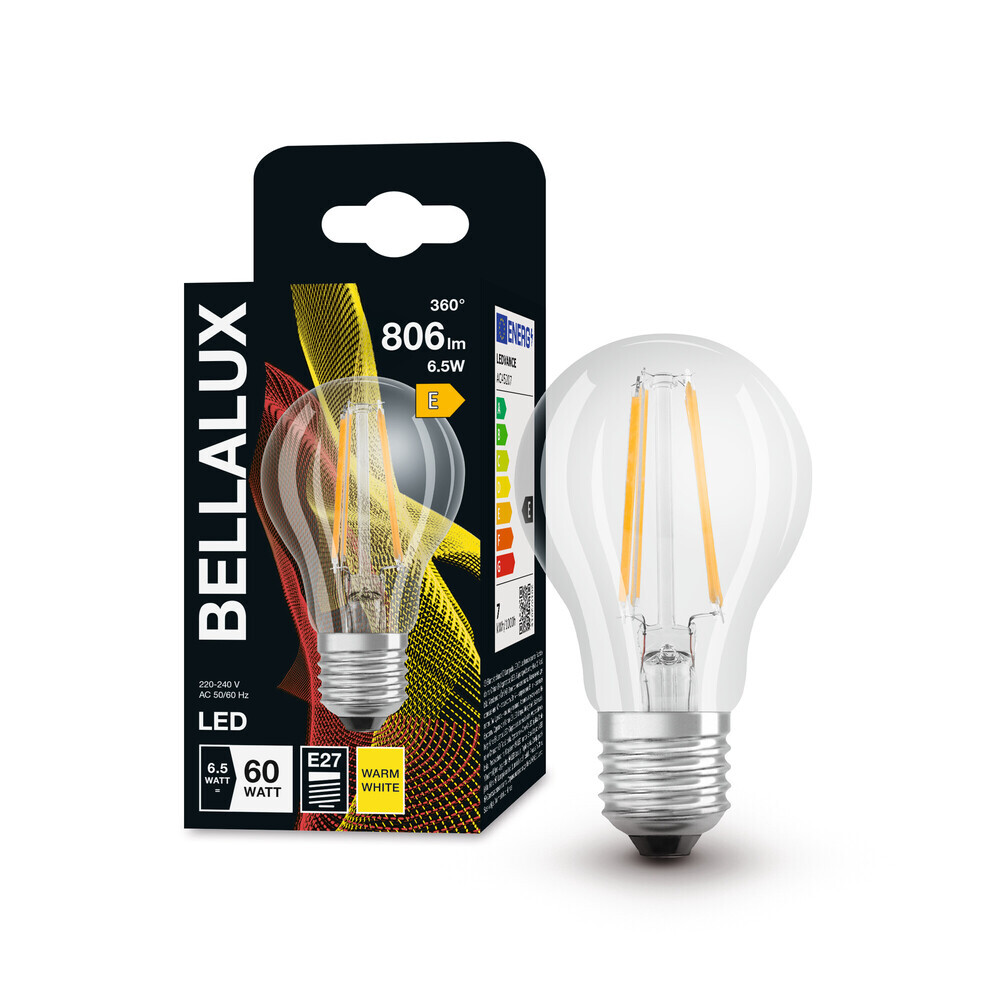 Hochwertiges BELLALUX Leuchtmittel mit einer angenehmen Farbtemperatur von 2700 K und einer starken Lichtleistung von 806 lm