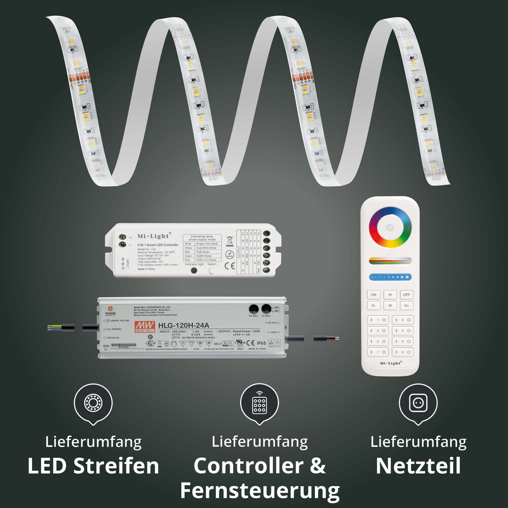 Premium farbwechselnder LED Streifen von LED Universum mit Fernbedienung und WiFi-Unterstützung