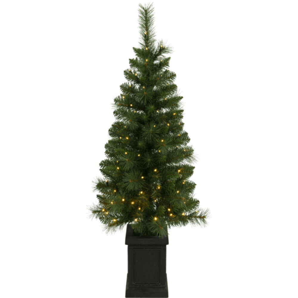 LED Tannenbaum Hytte mit 90 warmweißen LEDs von Star Trading in grün-schwarzem Topf