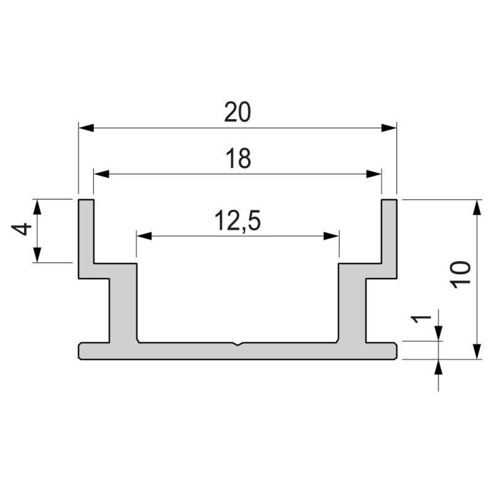 Silber mattes, eloxiertes Deko-Light LED Profil in flacher U-Form für LED Stripes mit einer Breite von 12-13,3 mm