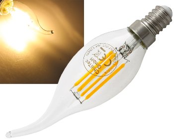 LED Windstoßkerze E14 "Filament W4", 3000k, 470lm, 230V/4W, warmweiß