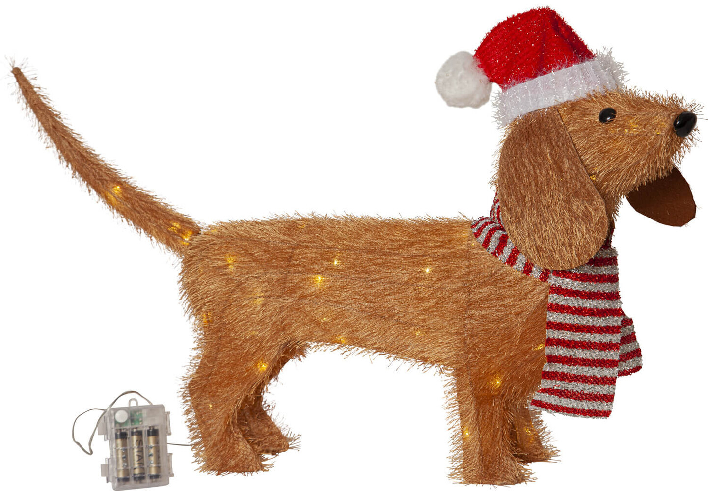 Stilvolle warmweiße LED-Leuchtfigur Hund in Braun von Star Trading, für den Außenbereich geeignet, mit Timer und Batteriefunktion