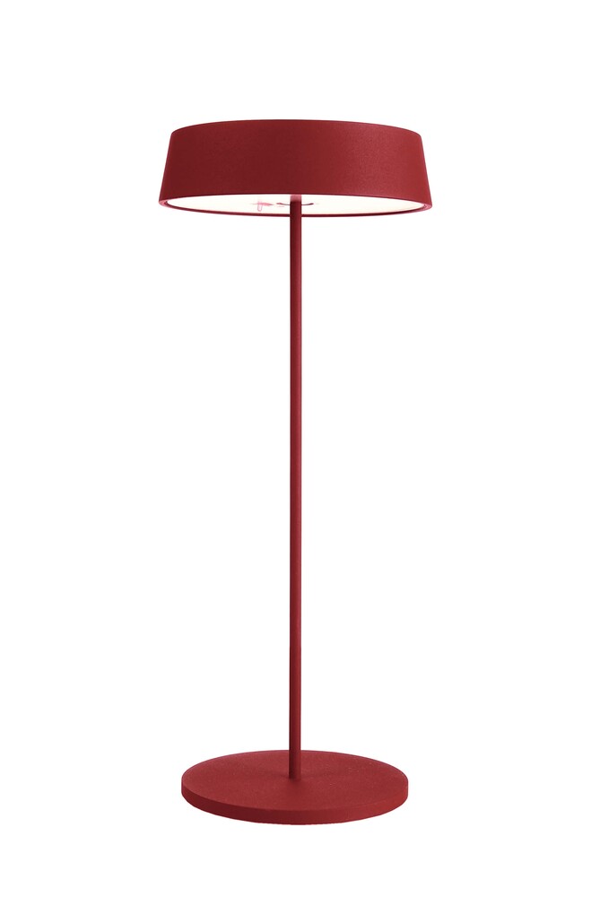 Elegante Tischleuchte in Rubin-Rot mit stabilem Standfuß der Marke Deko-Light