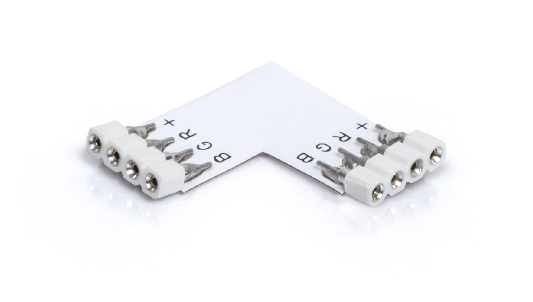 Hochwertiger 4-poliger Eckverbinder L-Connector in weiß von LED Universum, inklusive zweier Lötstifte im Set