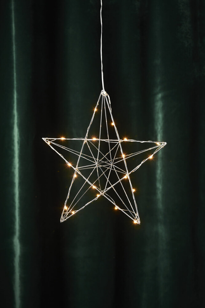 Eleganter chromfarbener Drahtstern mit warmweißen LEDs von Star Trading