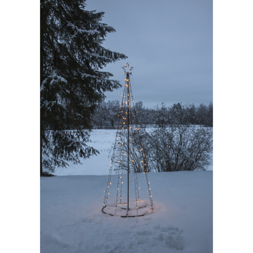 Schmuckvoller Lichterbaum von Star Trading mit 170 warmweißen LEDs und acht Strängen, ca. 210 x 75 cm, schwarz, für den Außenbereich
