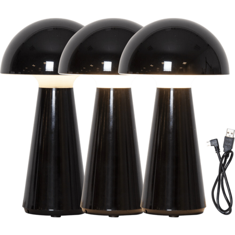Eindrucksvolle schwarze LED Dekoleuchte Mushroom von Star Trading, inklusive Akku und Ladekabel, geeignet für den Outdoor Bereich