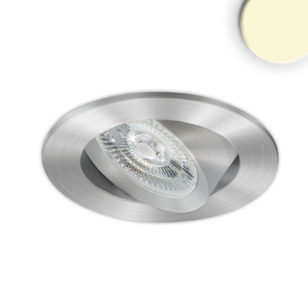 Elegant verarbeitete LED Einbauleuchte Slim68 MiniAMP von Isoled in gebürsteter Alu-Optik, warmweiß und dimmbar