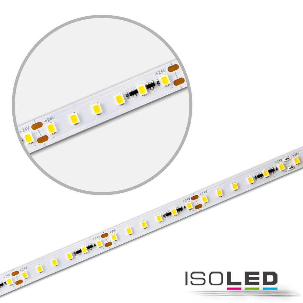 Warmweißer LED-Streifen von Isoled mit einer hohen Farbwiedergabewert von CRI927 und einer Leistung von 12W pro Meter