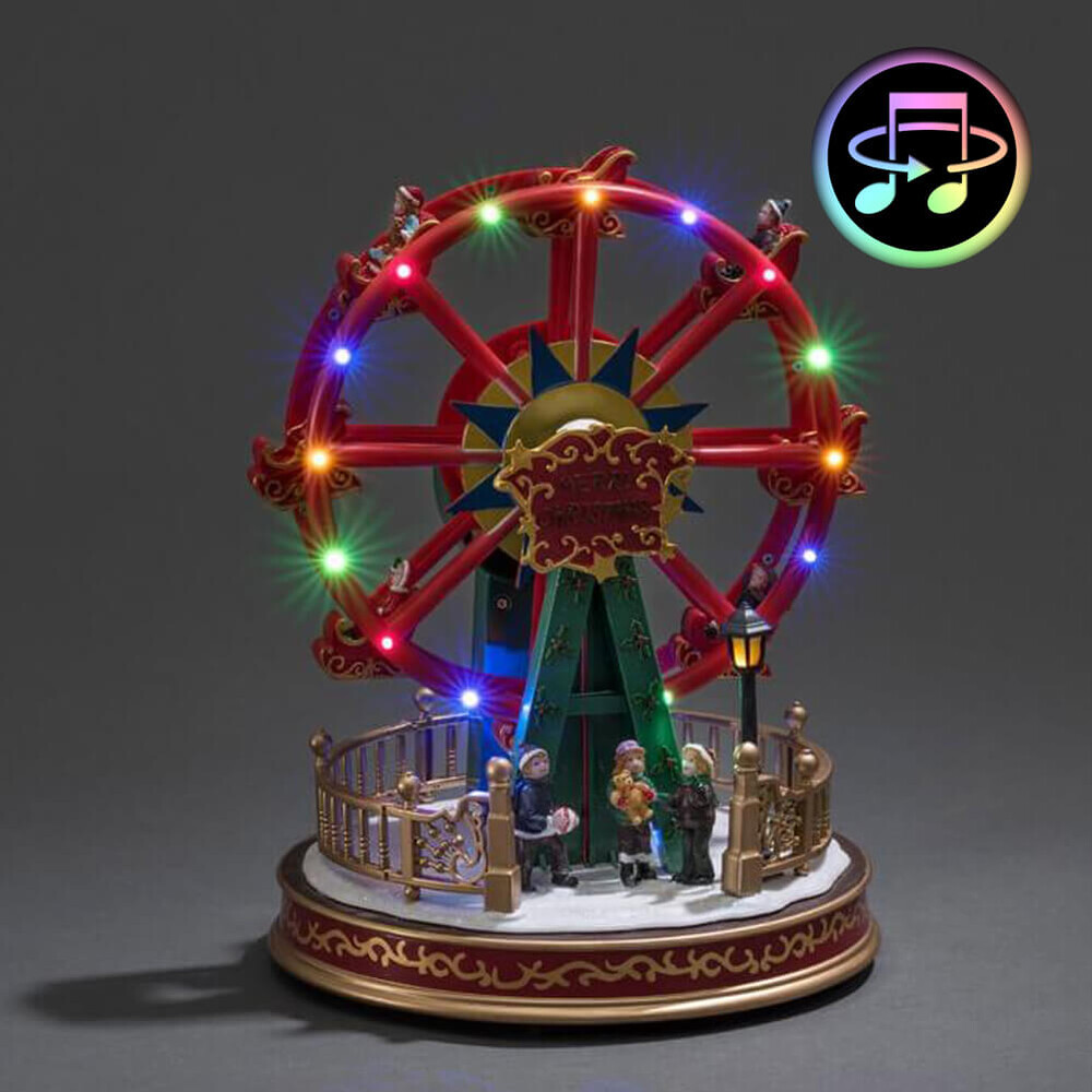 Leuchtfiguren von Konstsmide, LED Universum, animiertes Riesenrad mit 8 klassischen Weihnachtsliedern, wählbare Energieversorgung, 12 bunte Dioden, 4.5V Innentrafo batteriebetrieben, transparentes Kabel