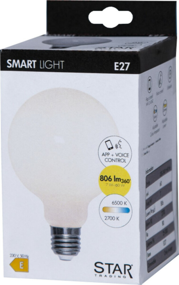 Hochwertiges Smart-Home-Leuchtmittel der Marke Star Trading in weißer Farbe mit variabler Farbtemperatur von 2700 bis 6500 Kelvin