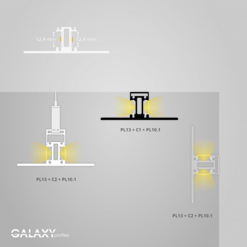 Hochqualitatives weißes LED Profil der Marke GALAXY profiles, geeignet für LED Stripes von bis zu 12 mm Breite
