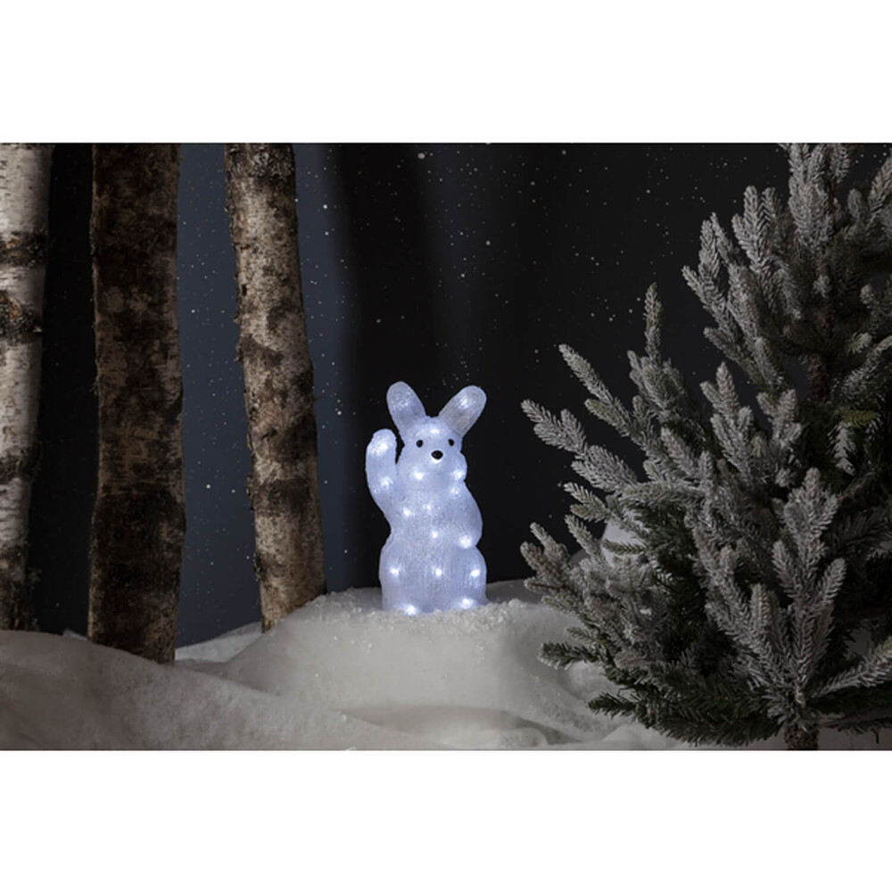 Schimmernde weiße LED Leuchtfigur von Star Trading in Form eines stehenden Kaninchens