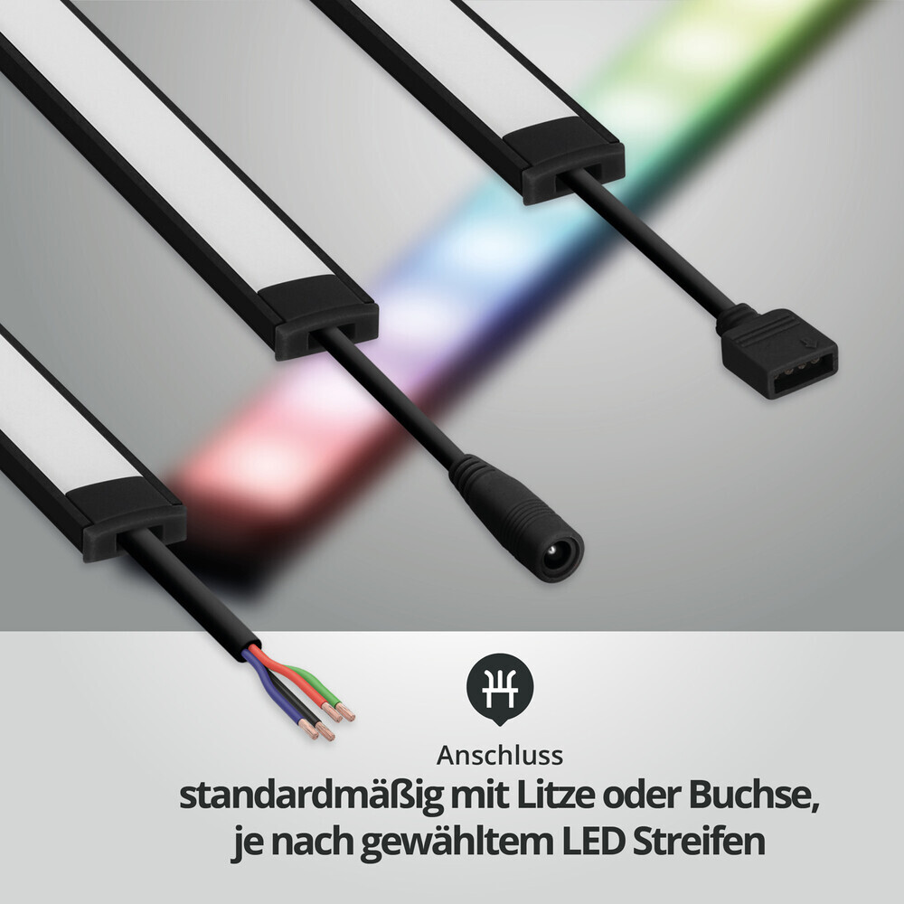 Schmale, schwarze LED Leiste von LED Universum mit farbenfrohen RGB LEDs