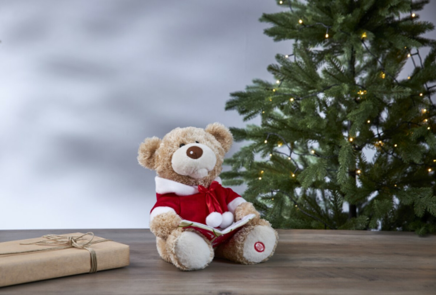 Bezaubernder Teddybär in Beige und Rot, der gemütlich ein Buch vorliest, von der Marke Star Trading