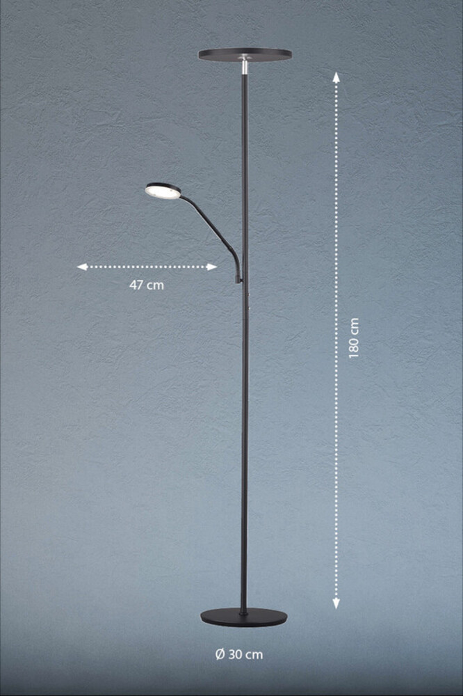Stilvolle sandschwarze LED Stehlampe der Marke FHL easy in der Nahaufnahme