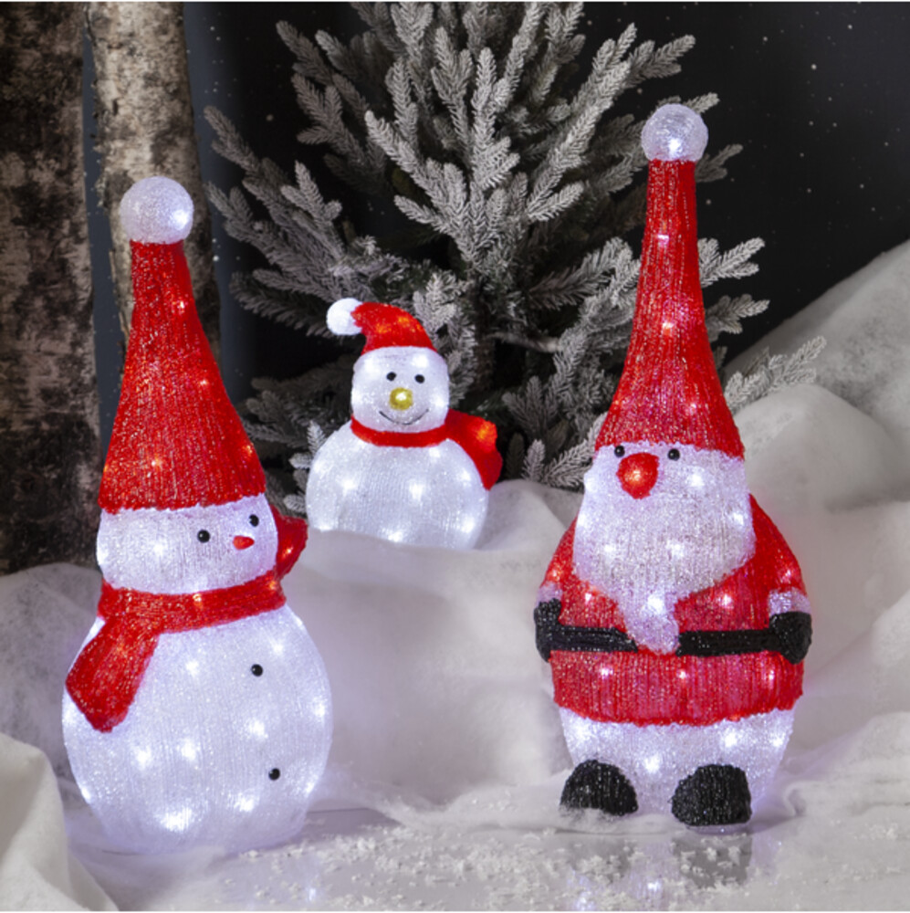 Leuchtende Acrylfigur in Form eines Schneemanns in weiß und rot von Star Trading
