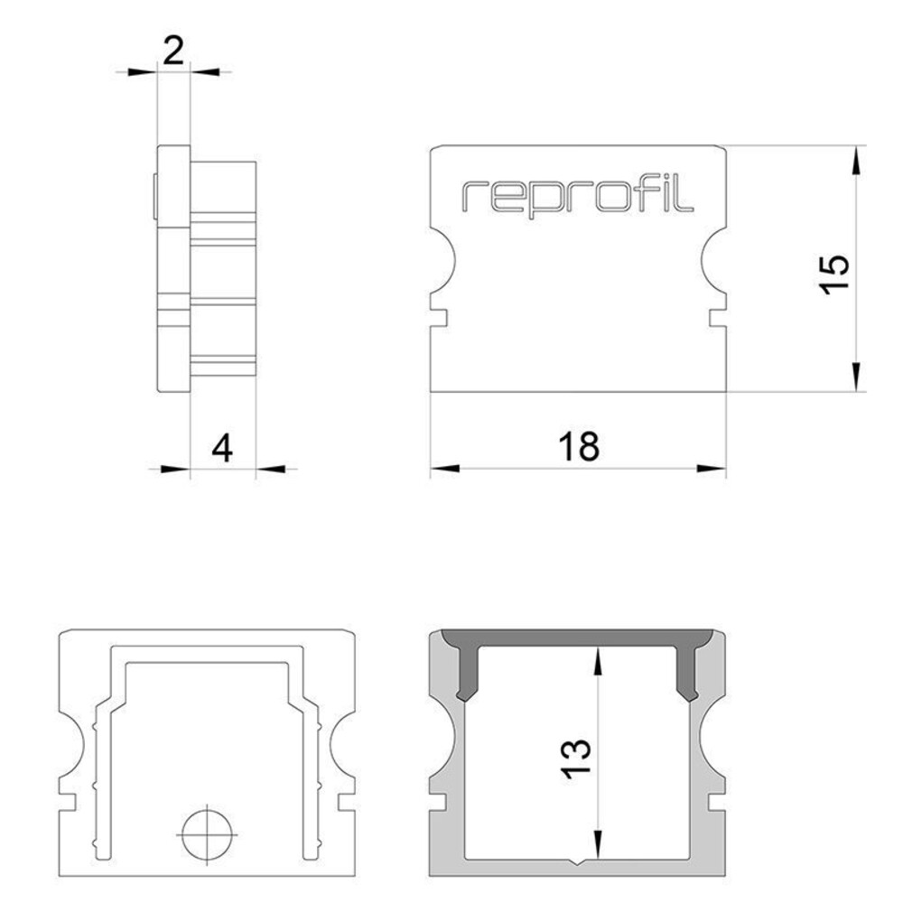 Hochwertige Endkappen der Marke Deko-Light in einem Set von 2 Stück mit Abmessungen von 18mm Länge, 6mm Breite und 15mm Höhe