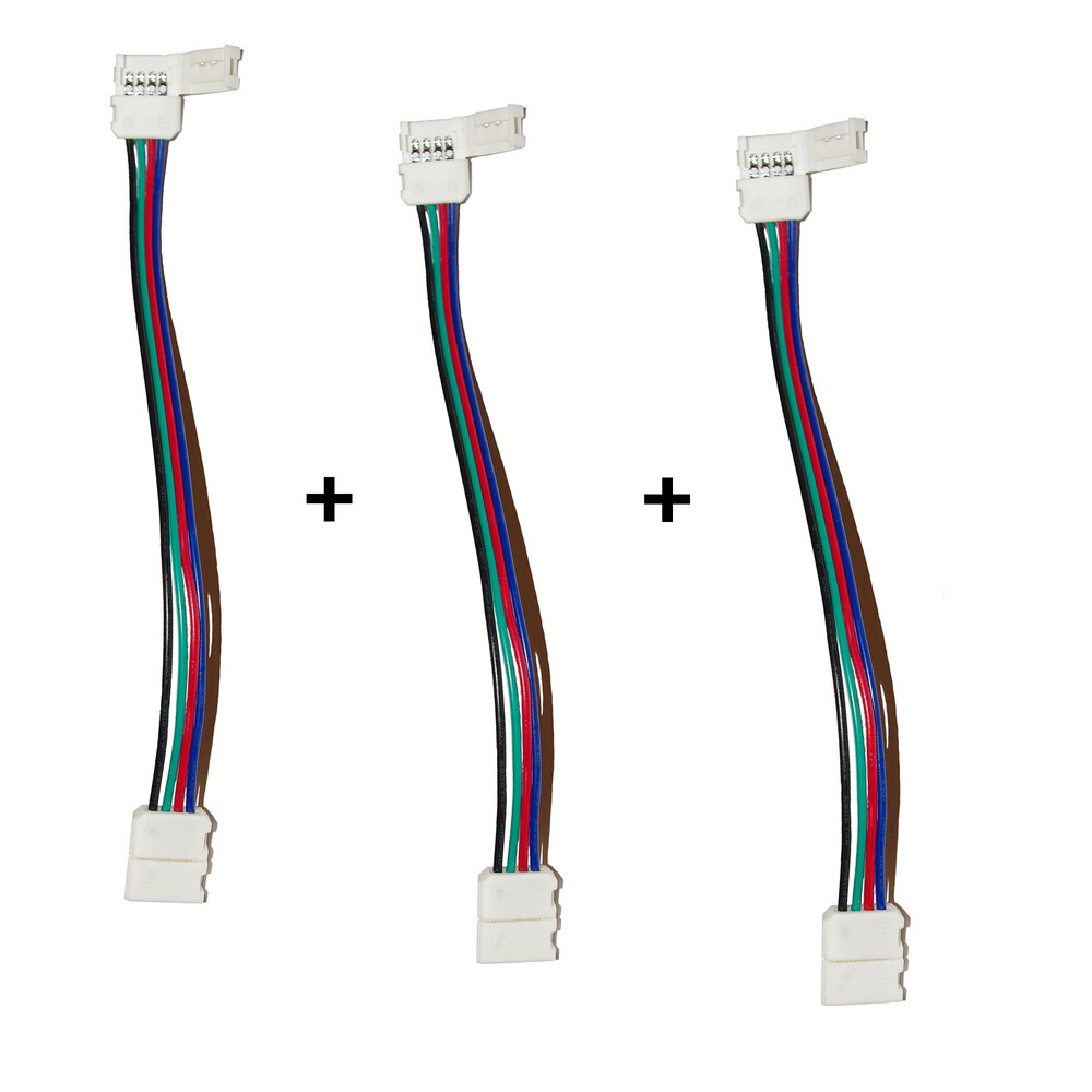 LED Universum LED Streifen Kabel mit Klippbefestigung 3er Set 15cm 4 pol Schnellverbinder vorgepackt