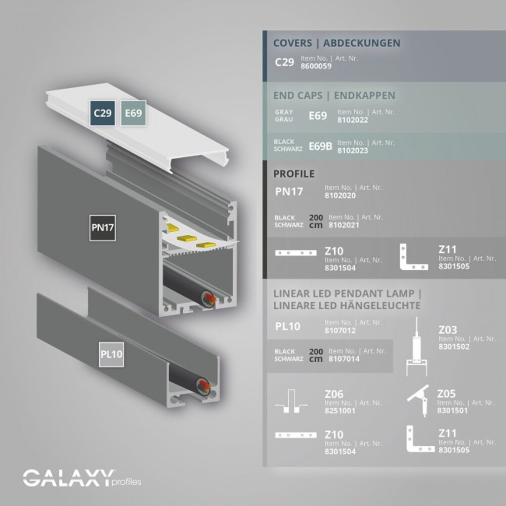 Stilvolles LED Profil mit silberner Pulverbeschichtung von GALAXY profiles