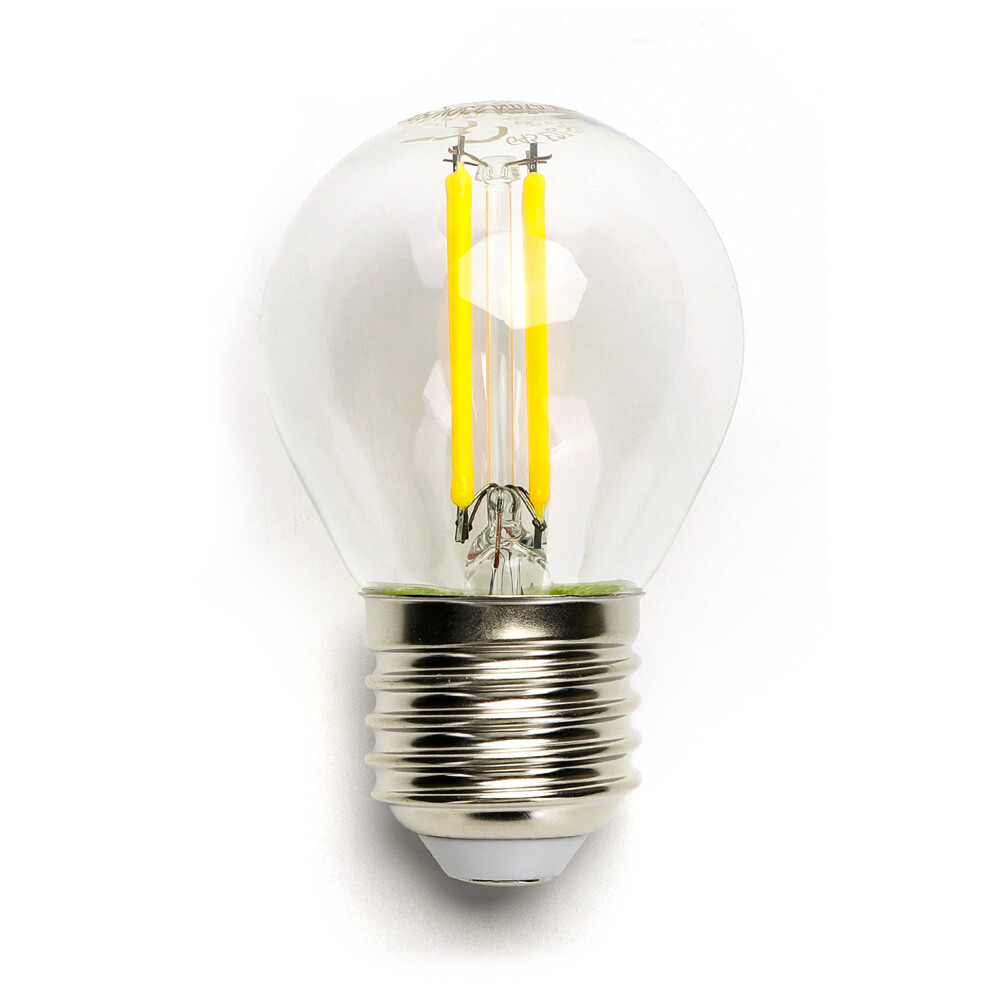 Hochwertiges LED Leuchtmittel von LED Universum, mit energieeffizientem Glühlampen-Filament, G45 Sockel E27, 4W, 6500K, 470lm, Durchmesser 45mm und Höhe 73mm