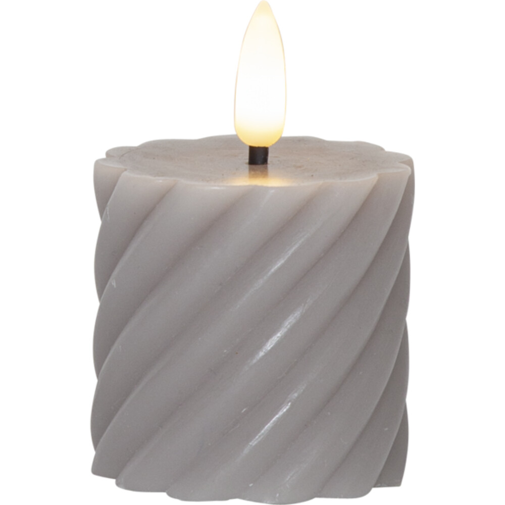 Elegante graue LED Kerze mit Spiraloptik und naturgetreuer Flamme von Star Trading