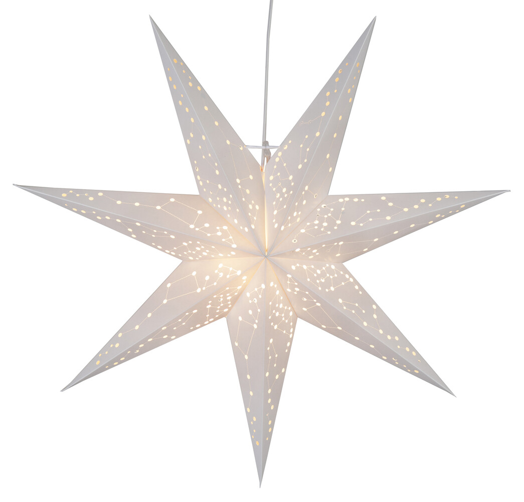 Spektakulärer Star Trading weißer Papierstern, ca. 60cm Durchmesser mit verträumten Sternbildern und Ornamenten