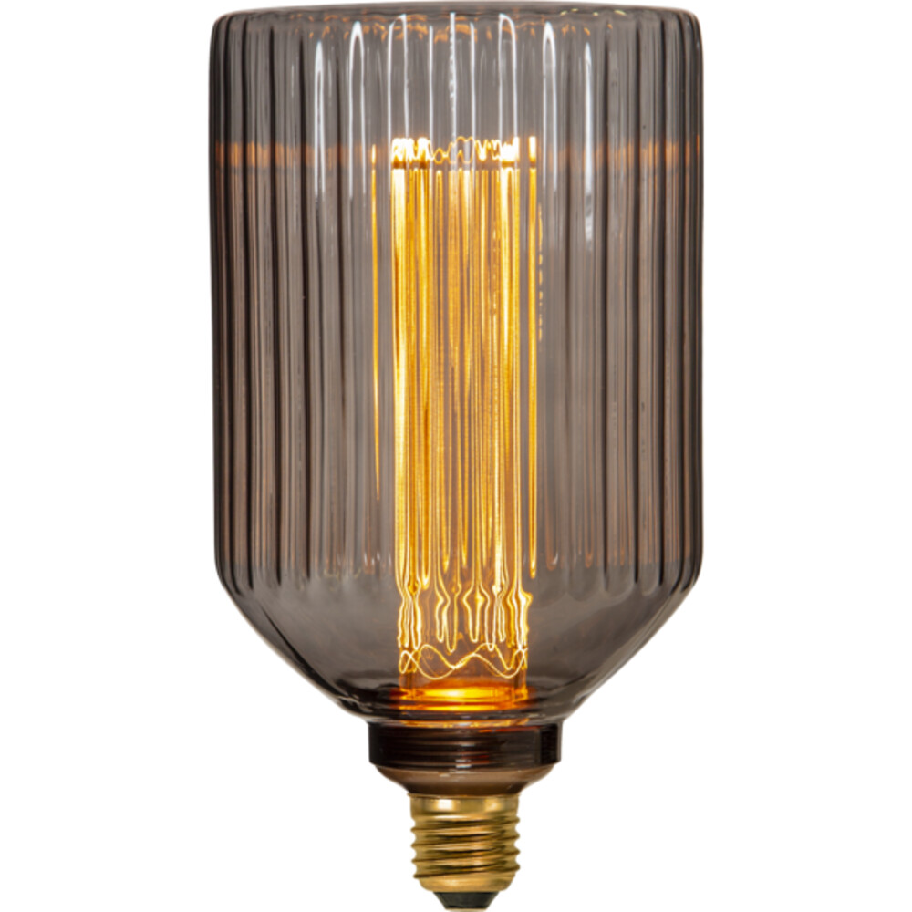 Stilvolle E27 LED-Lampe der neuen Generation von Star Trading, mit einem klassischen Streifenmuster und Rauchglasausführung