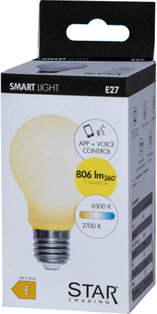 Hochwertiges E27 Leuchtmittel von Star Trading mit klarem 2700 bis 6500 K Licht und per App bedienbar