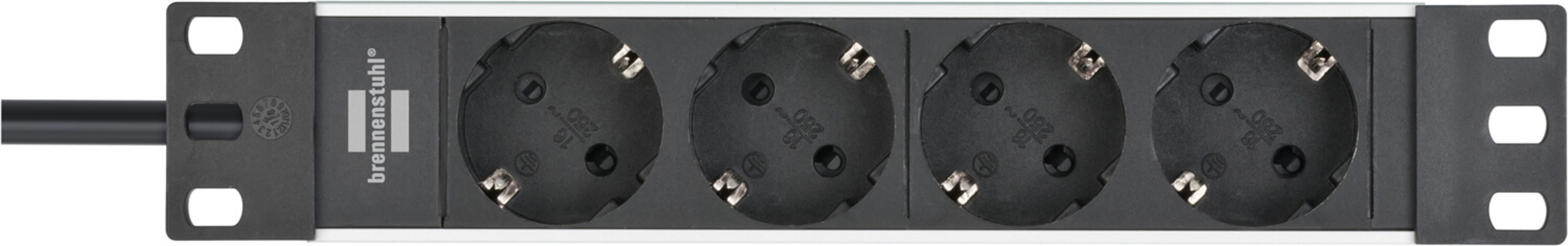 Hochwertige Brennenstuhl Alu Line 10 Steckdosenleiste für Schaltschränke mit Schalter 4-fach 2m H05VV-F3G1.5 in silber-schwarz
