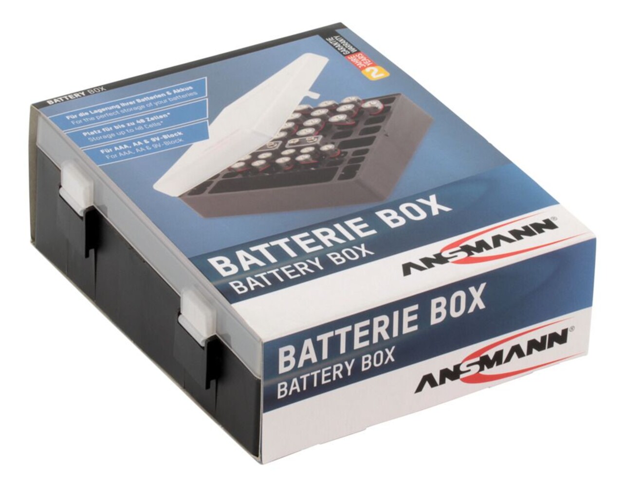 Batteriebox für AAA Micro, AA Mignon & 9V Block Akkus und Batterien - Praktische Akkubox zum Schutz & Transport für 48 Accus - Batterie Box & Akku Box zur Aufbewahrung - 5 Stück, schwraz