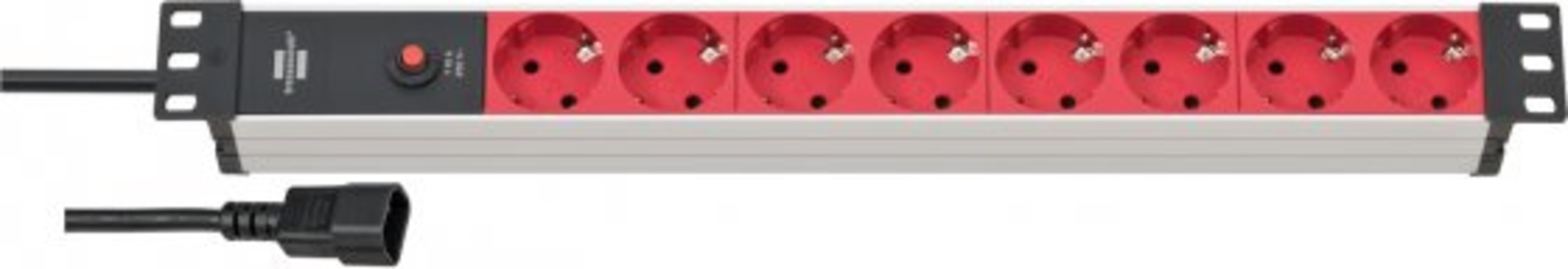 Hochwertige silber-rot Steckdosen von Brennenstuhl Alu Line 19 Steckdosenleiste