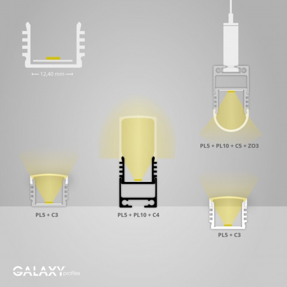 Hochwertiges weißes LED Profil von GALAXY profiles mit einer Länge von 200 cm