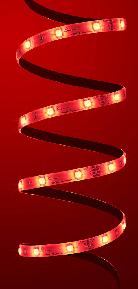 Premium roter LED Streifen von LED Universum mit leuchtenden, farbigen Lichtern und einer vielseitigen Fernbedienung