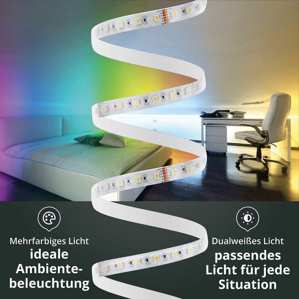 Premium LED Streifen von LED Universum mit 24V RGB CCT, 60 LED pro Meter und IP65 WiFi SET