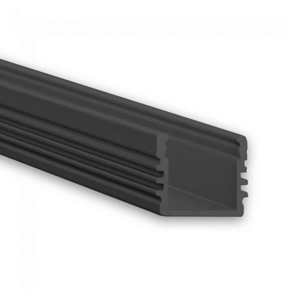 Schwarzes LED Profil von GALAXY profiles, geeignet für 12 mm LED Stripes, in eleganter 200 cm Aufbau Version in RAL 9005