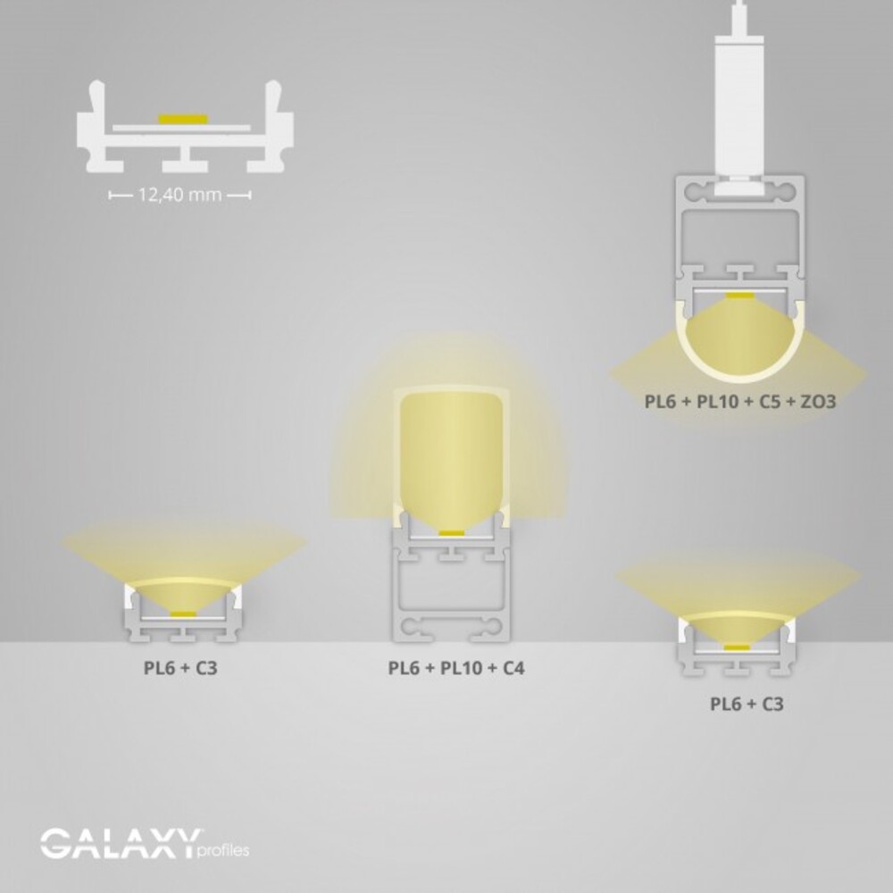 LED Profil von GALAXY profiles, flach, für LED Stripes max. 12 mm, in der praktischen Länge von 200 cm