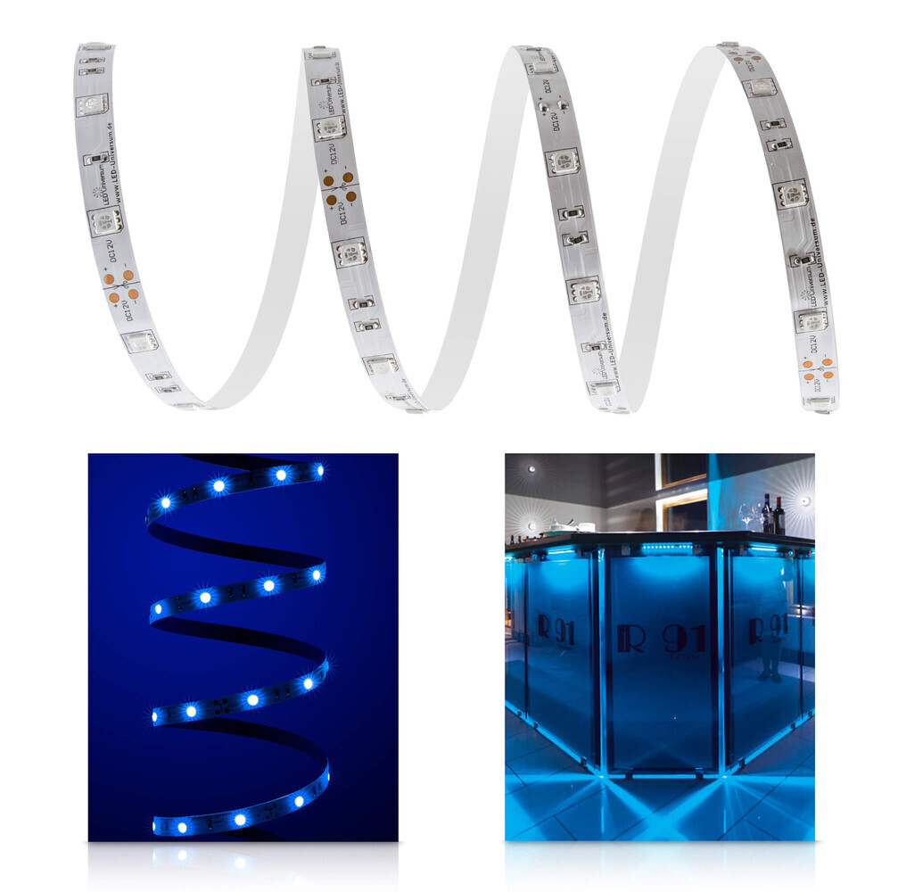 Blaue LED-Streifen mit energieeffizienten 30 LEDs pro Meter von LED Universum
